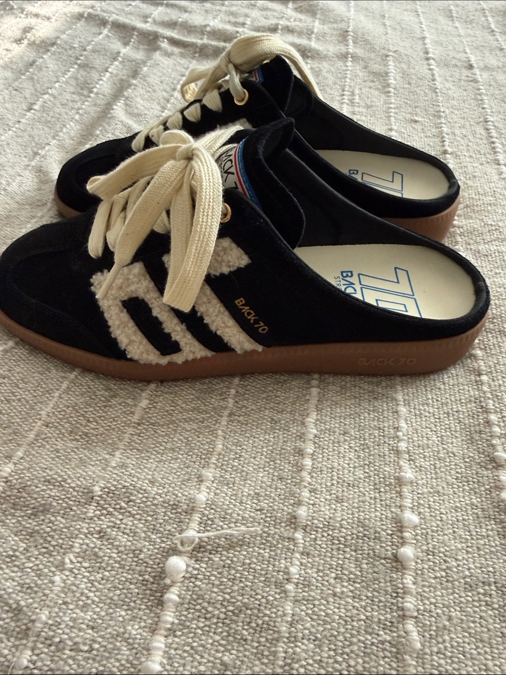 Black Slip-On Mule Sneakers with Cream Ribbon Laces
